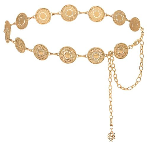 sundrerfect Verstellbarer Gold Ketten Gürtel Damen - Vintage Western Cowgirl Taillengürtel | Boho Metallgürtel für Kleider, Jeans, Röcke | 65-95cm | Geschenkidee