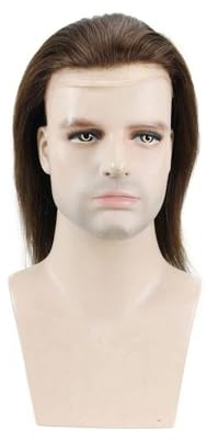Für Männer 12 langes Echthaar-Ersatzsystem, Spitzenfront-Herren-Toupet, feines Mono und PU-Basis Perückenkopf
