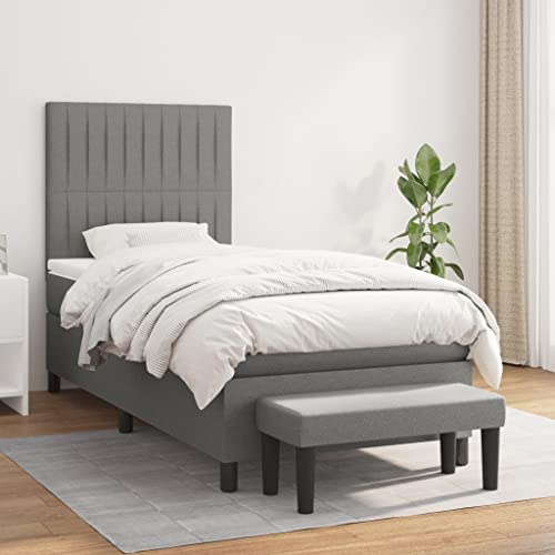 Owoxanthellate Owox Boxspringbett 100x200 cm dunkelgrau mit Matratze+Ottomane, höhenverstellbarem Kopfteil, atmungsaktiv, für Schlaf-/Gäste-/Jugendzimmer