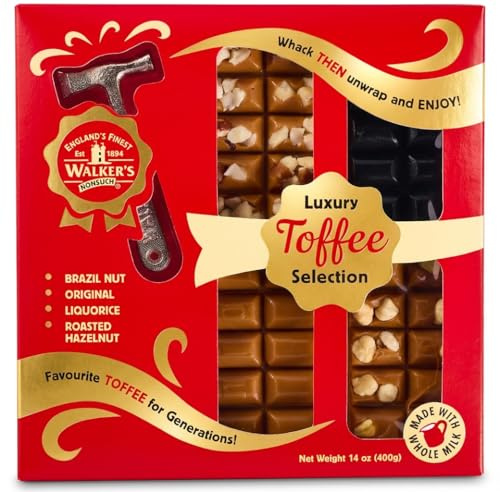 Walkers Nonsuch Variety Toffee Hammer Bar Selection Box, 4 x 100g Individually Wrapped Bars with Metal Hammer | Traditional British Sweets | Gifting and Sharing