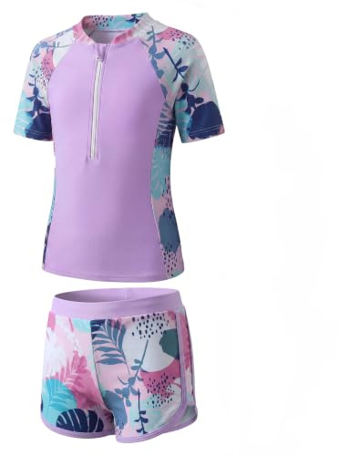 Baogaier Girls Swimsuit Short Sleeve Quick Dry Swimming Costume 11-12 Years