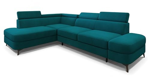 Masseno Ecksofa AVISE MV L-S mit Schlaffunktion L-Form, Klassisch Sofa mit Bettkasten, Wohnzimmersofa, Couch, Soffa, Bettsofa, Couchgarnitur - Blau, MATT Velvet 77