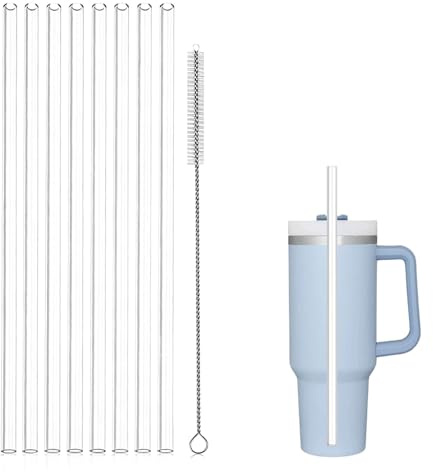 ZEBKEL 8 Pajitas Reutilizables para Cup 40 oz y 30 oz, Pajitas de Plástico Transparente de Repuesto con 1 Cepillo de Limpieza, Accesorios para Vasos Térmicos y Botellas, Sin BPA