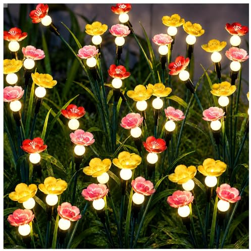 DooYard Luci solari da giardino, 4 pezzi, fiori oscillanti e luciole che oscillano nel vento, luci solari per esterni, cortile, patio, decorazione per sentieri, alta flessibilità, filo di ferro e