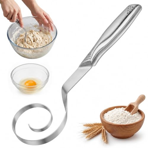 Stainless Steel Danish Dough Whisk 10 Inch, Sturdy One Piece Construction | Dishwasher Safe Dutch Bread Whisk and Sourdough Mixer for Mixing Bread Dough, Pizza, Cake Batter, Pastry and Biscuits
