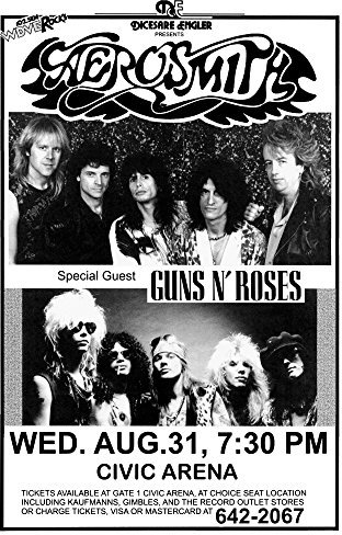 Innerwallz Aerosmith Permanent Vacation Tour 1988 mit Guns N' Roses Retro-Kunstdruck – Postergröße – Druck des Retro-Konzertposters – mit Steven, Joe, Tom, Joey und Brad