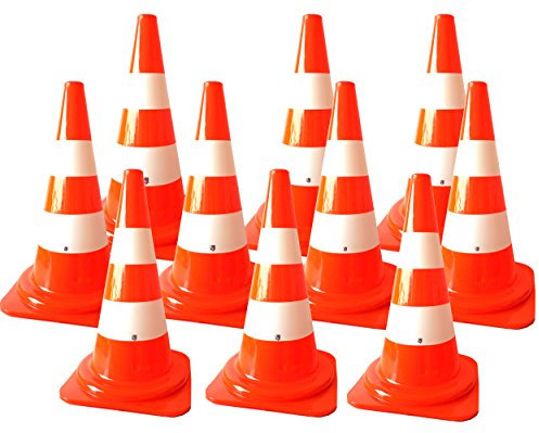 10 Stück Warnkegel, Leitkegel rot -orange weiße Streifen 50 cm