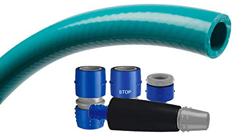 TATAY Manguera de Jardín TOPFLEX con Kit de Riego, 15 Metros, 5/8 15mm de Díametro, de 3 Capas PVC Poliester, Resistencia 30 Bares y -20º a 60º, Antitorsión, Libre de BPA.