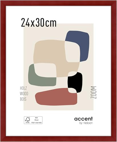 accent by nielsen Holz Bilderrahmen Zoom, 24 x 30 cm, Rot | Holz Rahmen im Hoch- & Querformat zum Aufhängen Rot matt Echtglas