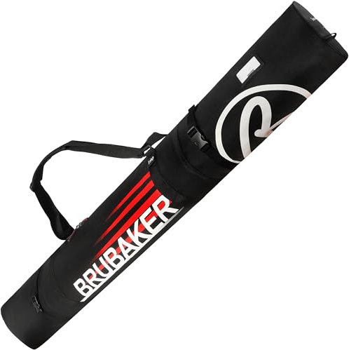 BRUBAKER Skitasche Carver Champion Schwarz Rot - Gepolsterter Skisack für 1 Paar Ski und Stöcke - Reißfester Ski Bag 170 x 34 x 34 cm