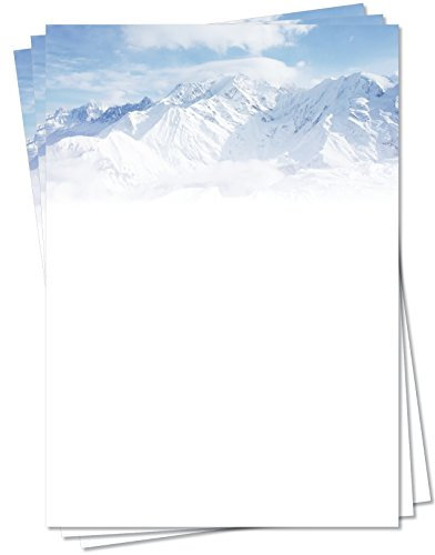 Motivpapier Briefpapier (Winter-5156, DIN A4, 25 Blatt) - tiefverschneite Gebirgsmassiv Winterlandschaft mit schneebedeckten Höhenzügen und Wolken