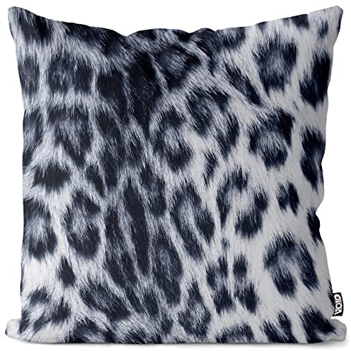 VOID Schneeleopard Fellmuster Kissenbezug Kissenhülle Outdoor Dekoration Weihnachten Winter Raubtier Katze Cat Doku Leopard, Kissen Größe:50 x 50 cm