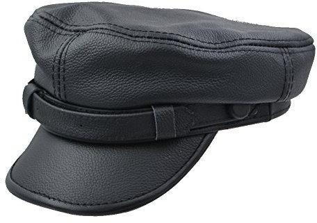 IFSUN Herren Leder griechischen Fischer Sailor Fiddler Treiber Hat Flatcap X-large/58-60CM Schwarz