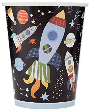 Outer Space Paper Cups (255g) - Stellar Multicolor Party Essentials - Perfect for Kids' Birthday Events, Themed Bashes & Astrophile Gatherings - 8ct