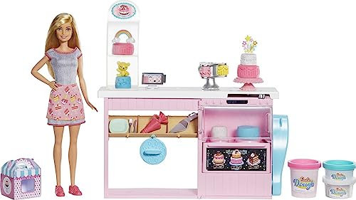 Barbie GFP59 - Tortenbäckerei-Spielset mit Blonder Puppe, Kücheninsel mit Ofen, Knete und Spielzeug zum Dekorieren für Kinder von 4 bis 7 Jahren