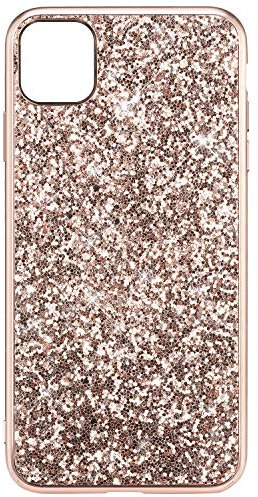 QPOLLY Brillant Coque Compatible avec iPhone 11 Étui Paillette Bling Glitter de PC Hard Case Placage Plastique Housse de Protection avec Silicone Anti-Choc TPU Bumper,Or Rose