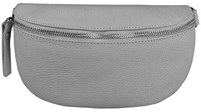 Made in Italy OBC Damen Leder Tasche Gürteltasche Crossbody Hüfttasche Bauchtasche Hüfttasche Umhängetasche Cross-Over Bodybag Schultertasche Handytasche Geldtasche Hellgrau