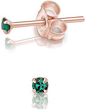 Orecchini Smeraldo Verde - Orecchini Punto Luce Argento 925 Placcati Oro Rosa con Brillantino di Cristallo 2 mm - Orecchini Verdi Donna - Orecchini Piccoli Oro Rosa