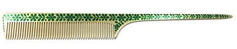 Swedish Crown Aluminium-Kamm Profi-Stielkamm Lockenkamm 21 cm (antistatisch) gold-grün mit gleichmäßiger Zahnung (2252-3)