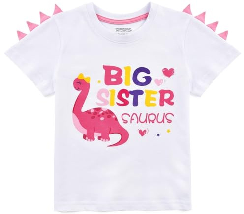 WAWSAM Große Schwester T-Shirt Dinosaurier Geschwister Schwester Kurzarm Zum Kleinkind Mädchen 100% Baumwolle Zum Big Sister Shirt befördert Drucken T Shirt Geschenk