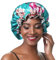 SENGTERM Seiden Schlafmütze Damen Frauen Nachtmütze Satin Verstellbare Doppelschichten Motorhaube seiden Haarpflege Kopfhaube Nacht Haube Mütze für lockiges Haar Lange Haare (XL, Green Flower)