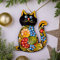 Schwarze Katze - Handbemalter Christbaumschmuck aus Holz 8.5 х 7 х 0.5 cm Ukrainisches Traditionelles Kunsthandwerk Katzenfreunde Geschenk Exklusiver Weihnachtsschmuck