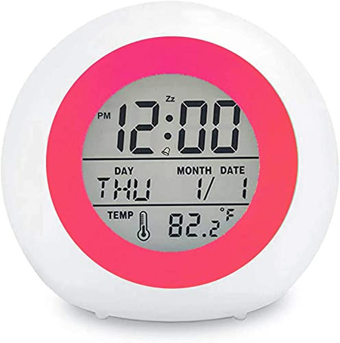 QSCTYG Radio Réveil Enfants Digital Réveil Horloge 7 Couleur Night Light Snooze Température Détectez Le Sommeil de Chevet Mignon Réveil Minuterie Réveil (Color : Red)