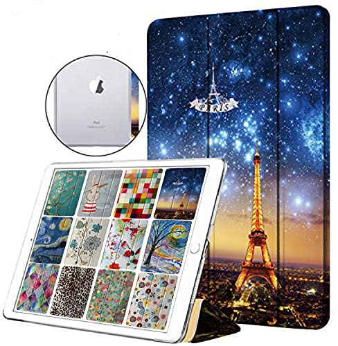 DuraSafe Cases Cover posteriore rigida trasparente per iPad Pro 12.9 2 Gen 2017 [iPad 12.9 2nd ] A1670 A1671 Trifold stampata rigida Smart PC trasparente – stampa Torre Eiffel