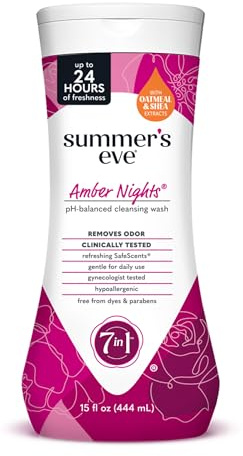 Summer's Eve Amber Nights with Oat and Shea Extracts, Daily Refreshing All Over Feminine Body Wash, Removes Odor, Feminine Wash pH Balanced, 15 fl oz