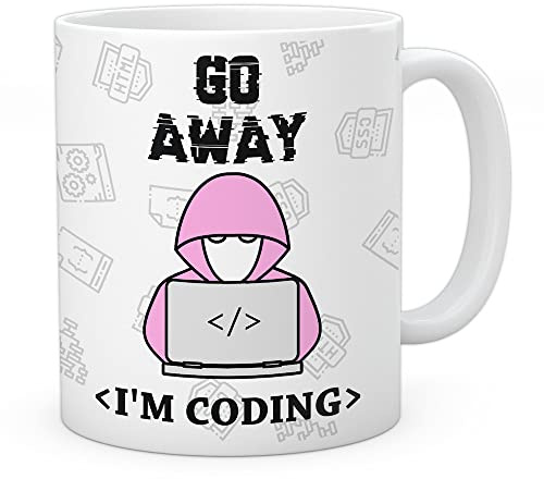 EnvyFone Coding Mug - Go Away I'm Coding - Girls Ladies Coder Programmer Web Designer Cup - Novelty Funny Gift