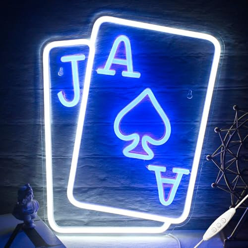Gamerneon Carteles de neón de póquer azul blanco LED señal de luz decoración de pared hogar dormitorio bar fiesta de cumpleaños Navidad