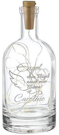 Beleuchtete Flasche mit personalisierter Gravur - Flaschen-Licht - LED Lichterkette - Trend - kreative Deko für Wohnzimmer, Esszimmer - Mann und Frau - Motiv Engel ohne Flügel nennt man Mama