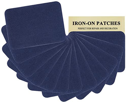 12 Pieces Dark Blue Premium Quality Fabric Iron-on Patches, Strong Glue, 100% Cotton Repair Decorating Kit, Size 3 x 4-1/4 (7.5 cm x 10.5 cm)