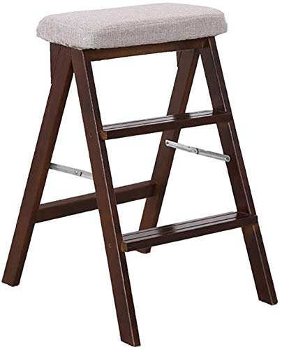 3 Stufen Holzleiter Hocker Klapptritt Hocker Treppenstühle Multifunktionaler Küchen-Büro-Treppenstuhl (Grau)