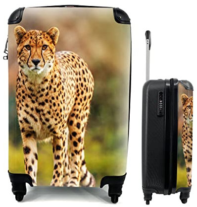 MuchoWow© Koffer Handgepäck Trolley Rollkoffer Kleine Reisekoffer mit 4 Rollen - Wildtiere - Gras - Leopard - Natur - Cabin Size < 55x40x23 & 55x40x20 cm - Fotokoffer - Kabinenkoffer - Boardgepäck