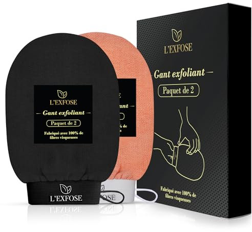 L’Exfose 2x Gant Exfoliant Corps - Gant de Crin Kessa Gommage Corps et Visage en Viscose Naturelle - Élimine les Cellules Mortes de la peau et Hydrate - Sensation de Spa Agréable Sans Savon Noir
