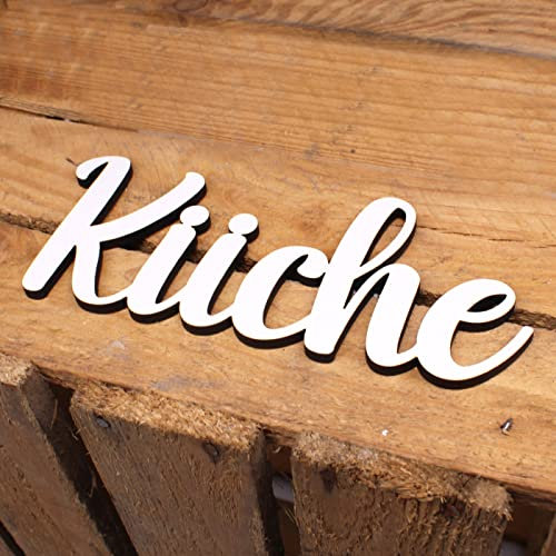 Küche Türschild Schriftzug weiß Holz Schild Küchendeko Kochen Buchstaben Zimmer zum Ankleben 22 x 9 cm