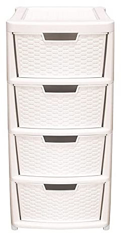 Home Office Schools Offices Large Cream Rattan 4 Spacious Drawer Plastic Modular Storage Tower Unit (2)
