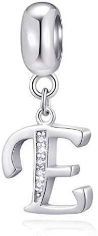 Initial E Anhänger Charm, Buchstabe E Charms Fit Pandora Ostertag Armband, 925 Sterling Silber Dangle CZ Alphabet Perlen