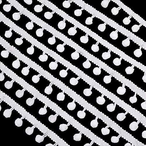 PandaHall 22 Yard Pom Poms Bälle Fransenbesatz, 24 mm Zierfransen Weißes Nähband Basteln Pompoms Quaste Spitze Zum Nähen von Kissen Kleidung Basteln Party Heimdekoration, 8mm Kugeln