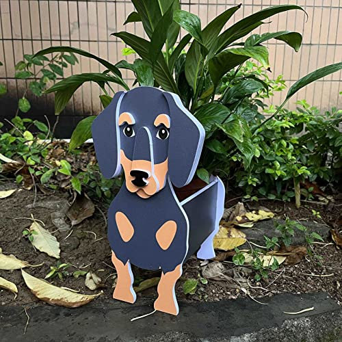 Samnuerly Dackel Hunde-Pflanzgefäß Tier-Blumentopf Große Hunde-Pflanzgefäße Dekorationen Schöne Schreibtisch-Aufbewahrungsbox Blumentopf-Pflanzenbehälter-Rahmen für Terrassentopf-Blumentopf, Dackel