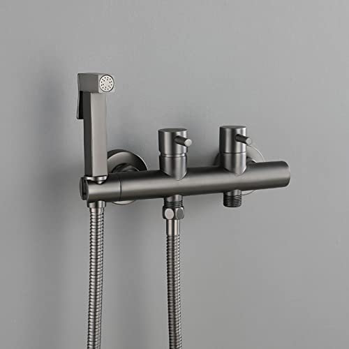 WC-Duschbrause-Mischbatterie-Set, grau, multifunktional, an der Wand montiert, Bidet-Befestigung, Wasserhahn-Sprühset für Toilette/Haustierbad/Körperhygiene/Badezimmer/Schrank, Duschschlauch