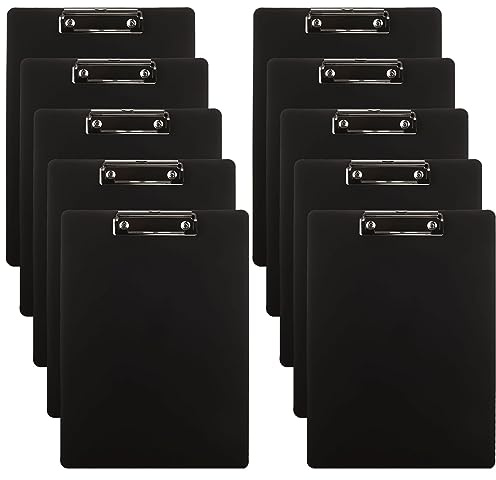 CYEER Clipboard A4 Pack of 10, Plastic Clipboard with Hanging Hole, Black A4 Clipboards Folder Clip Board with Low Profile Clip