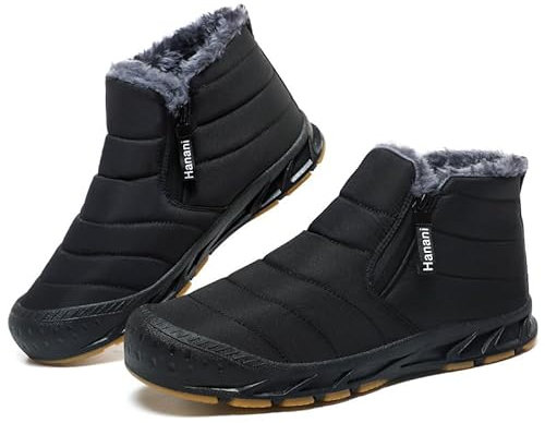 ziitop Winterschuhe Herren Warm Gefüttert Schneestiefel Reißverschluss Kurzschaft Stiefel Flach Winter Outdoor Boots Bequem Rutschfeste Winterstiefel Volles Schwarz 43 EU