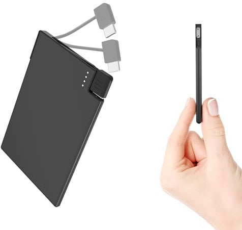 Auskang Batterie Externe Ultra légère 2500 mAh avec câble de Type C - Compatible iPhone 15, Samsung, Android - Fine comme Une Carte de crédit