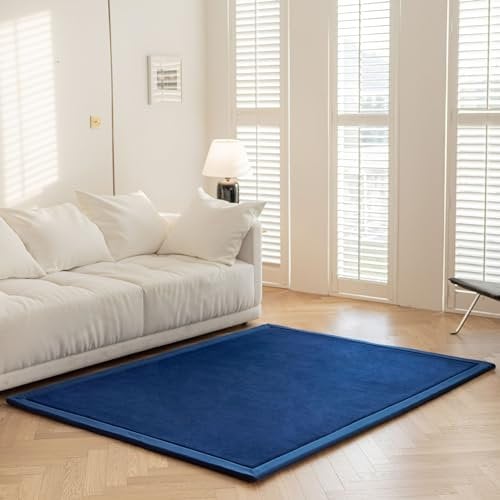 IOTXY Koralle Samt Teppich für Kinder - Samtmatte, krabbelteppich Baby, Krabbeldecke für kinderzimmer und Wohnzimmer. Dunkelblau, 150 x 200 cm