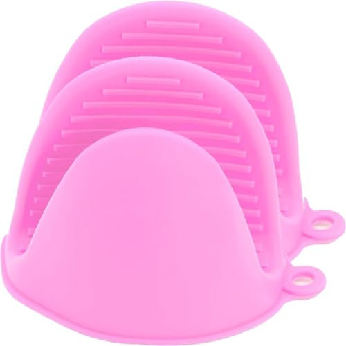 SPXTOM 1 Pairs Silicone Cooking Pinch, Waterproof Oven Mitts, Heat Resistant Wall-mounted Hot Mitt, Mini, for Kitchen BBQ Air Fryer Microwave (Color : Pink)