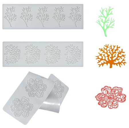 Niaciswe Encaje Fondant Molde Silicona 3 Piezas Moldes de Silicona para Encaje Fondant Hoja Encaje Molde 3D Molde de Encaje para Tartas Molde de Silicona de Encaje Moldes Herramientas de Borde