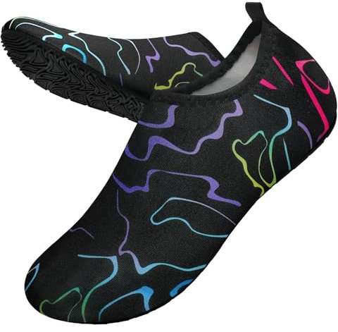 WateLves Badeschuhe Herren Damen Wasserschuhe Strandschuhe Schwimmschuhe Aquaschuhe Schnell Trocknend Barfußschuhe Breathable Surfschuhe Unisex Beach Pool Yoga(Farblinien schwarz 40/41)
