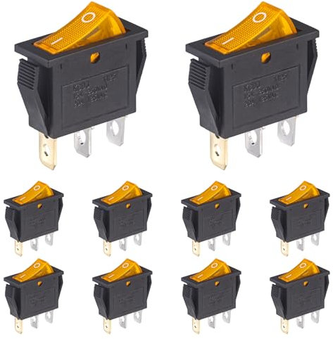 VEXUNGA Wippschalter Beleuchtete Gelb 3 Polig Boot Kippschalter 15A 250VAC 20A 125VAC 2 Position EIN/AUS Wippe Schalter Boat Einbauschalter Eingebettet (10 Stück)